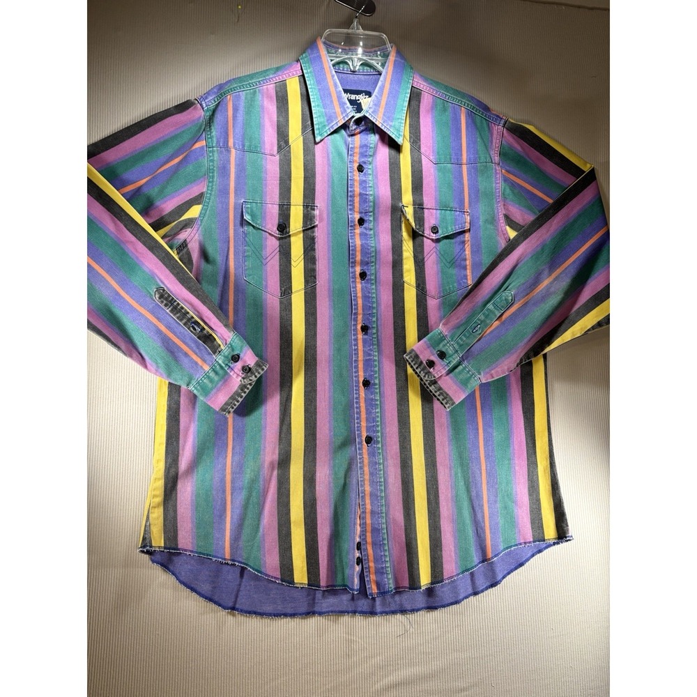 Vintage 90's Wrangler Men's Western Brushpopper Button Up Shirt 17-36 Cowboy